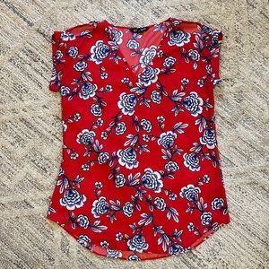 Express Blouse - Red and Blue Floral - Peep Shoulder.